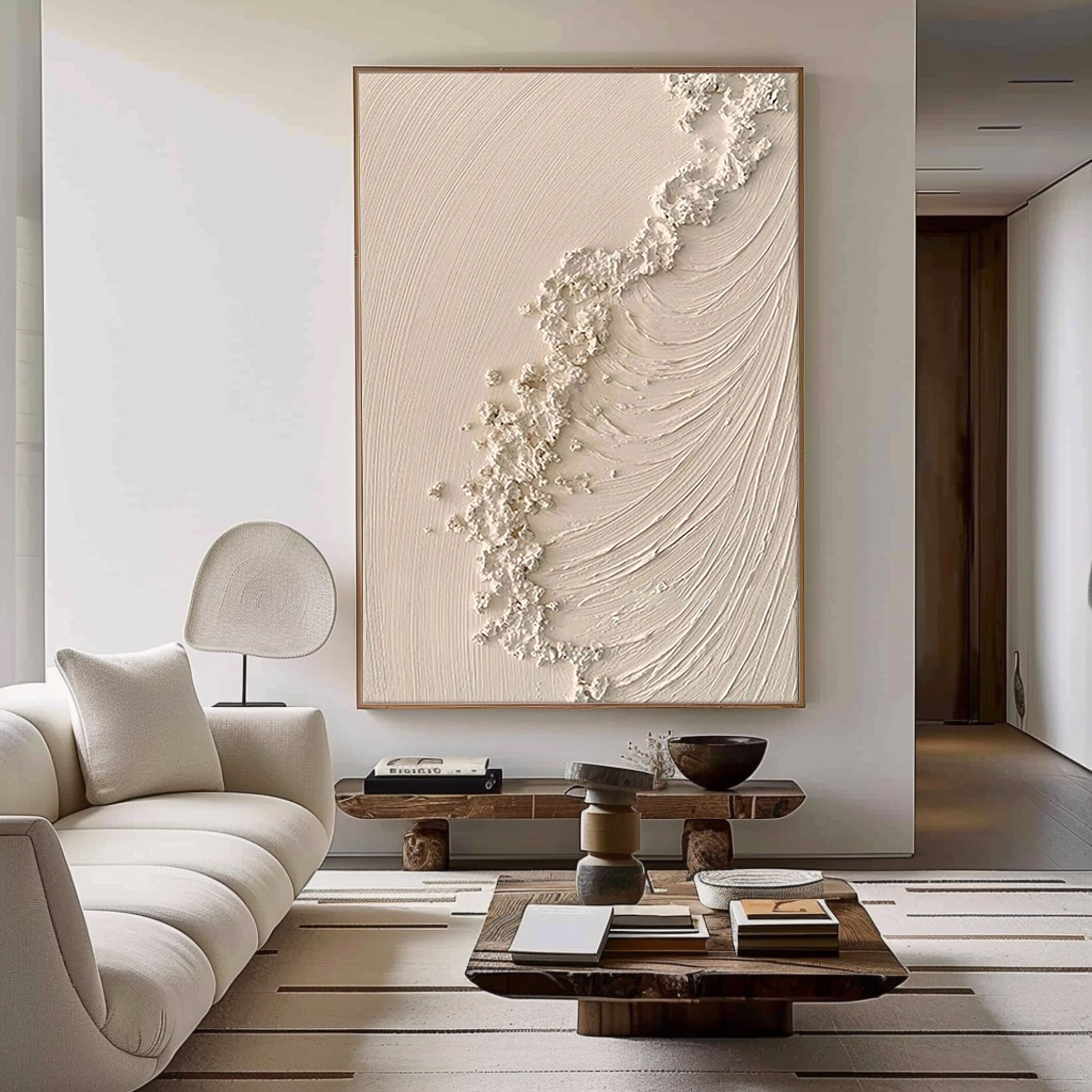 Beige 3D Textured Abstract Painting: Ocean Wave Wall Art - Etsy