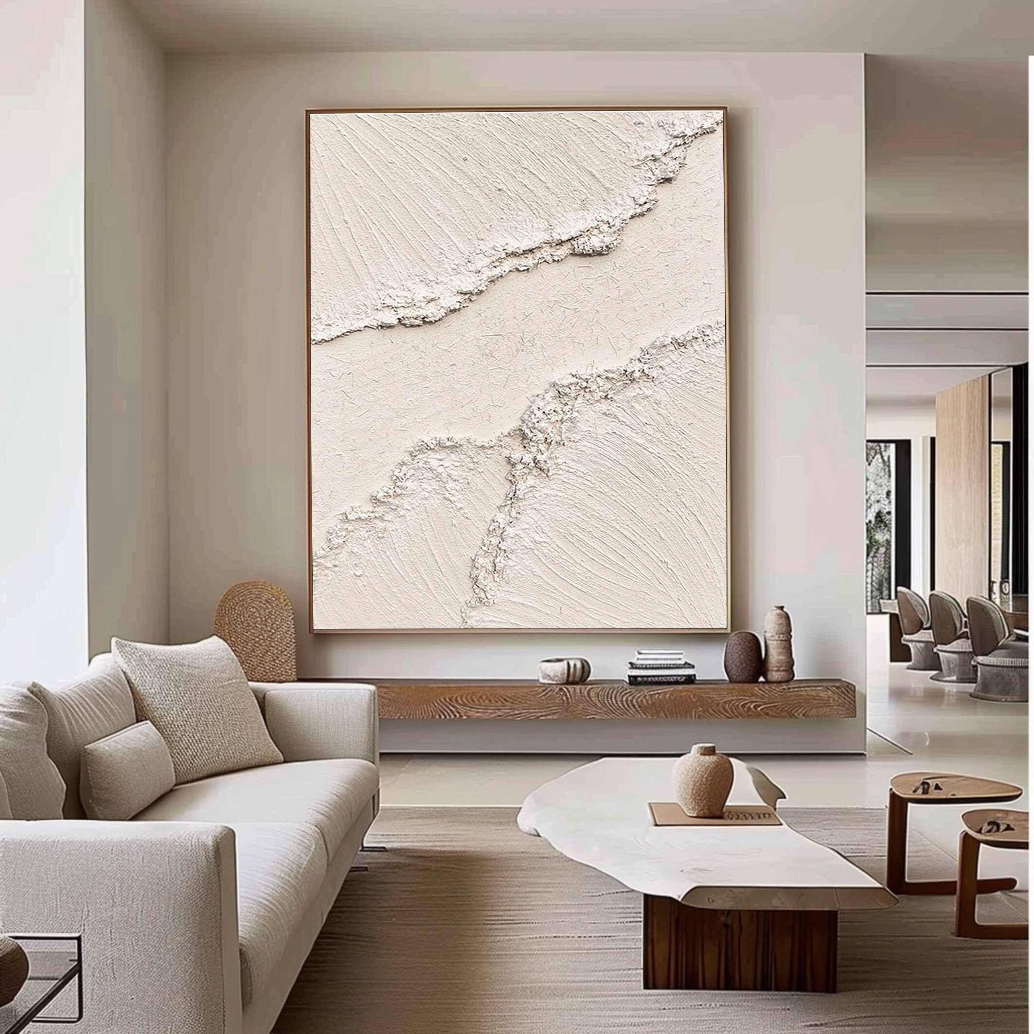 White 3D Textured Art - Large Framed Minimalist Modern Painting