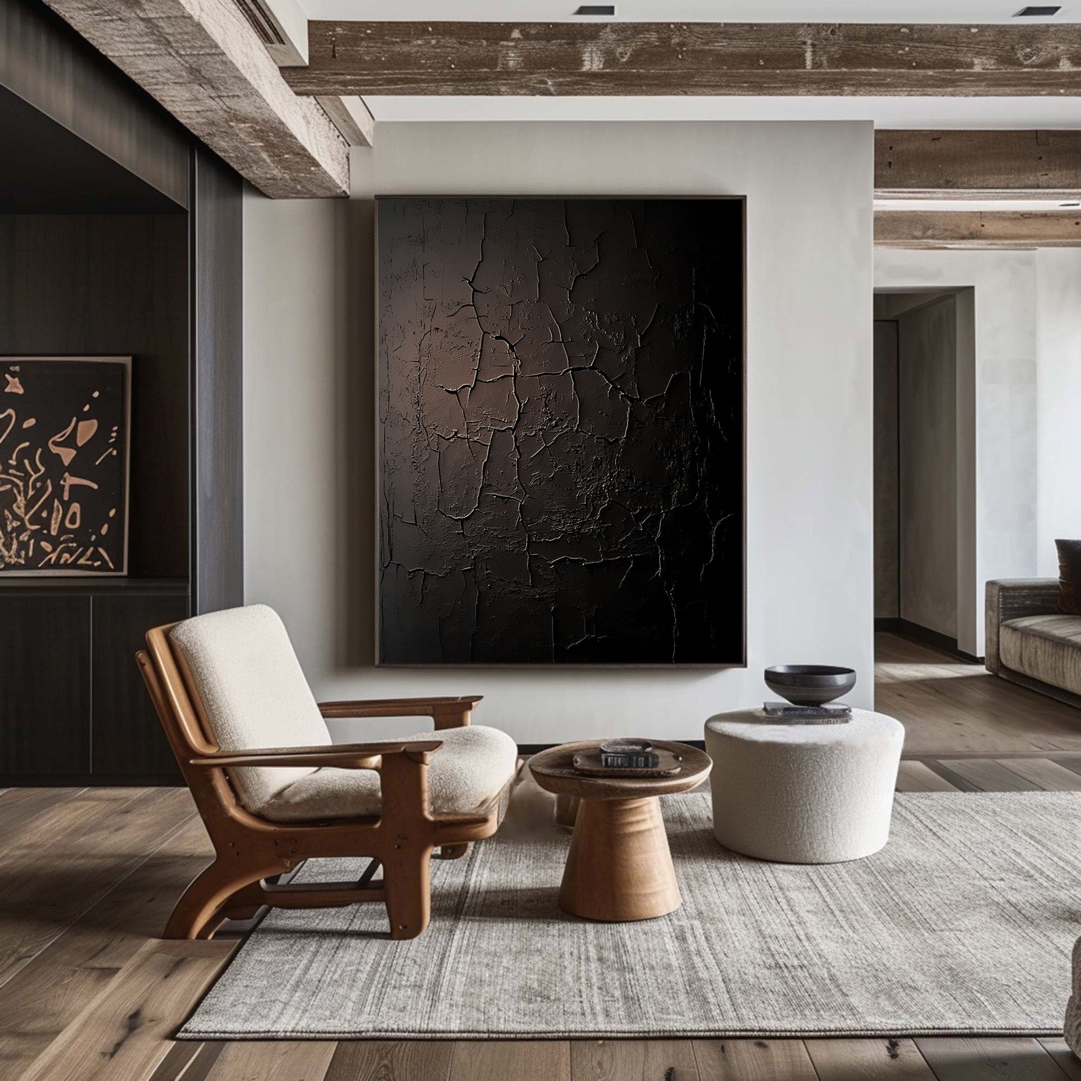 Framed Minimalist Black and White 3D Textured Art - Large Modern Design