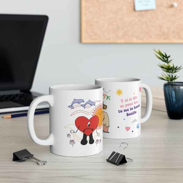 Bad Bunny coffee mug, Gift idea for fans, Tu me lo haces bonito, Verano sin ti, Bad Bunny inspired mug, cute Bad Bunny coffee mug