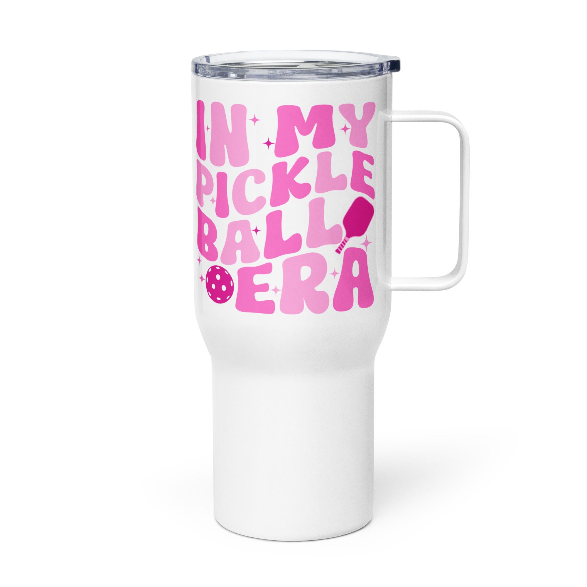 In My Pickleball Era 25oz Travel Mug for Pickleball Lovers with Handle, Stainless Steel and BPA-Free Plastic, Ideal for Sports Events