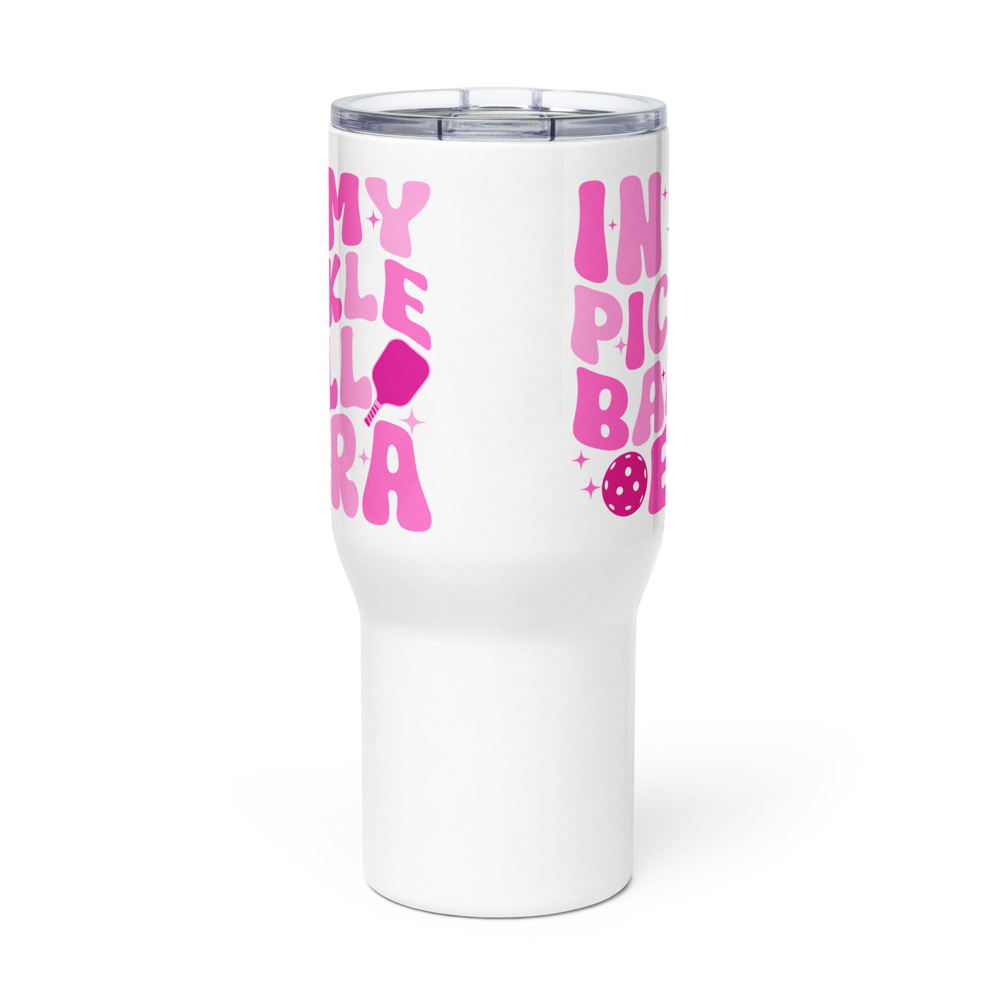 In My Pickleball Era 25oz Travel Mug for Pickleball Lovers with Handle, Stainless Steel and BPA-Free Plastic, Ideal for Sports Events