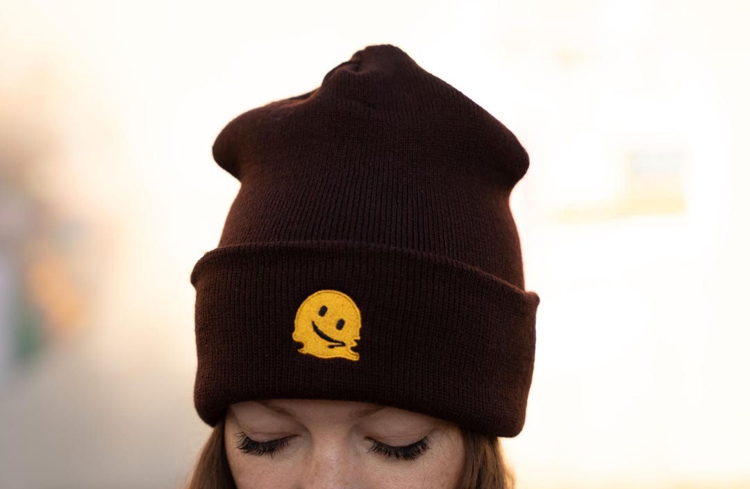 Stoned Happy Smiley Face Embroidered Beanie
