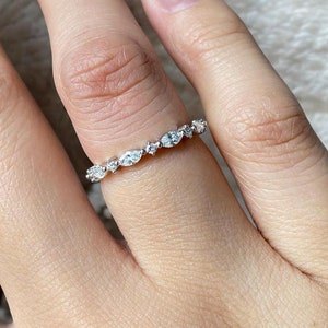 18K White Gold Eternity Band, Marquise & Round Moissanite Wedding Ring