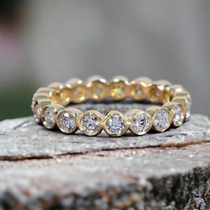 Round Diamond Eternity Ring | 14K Gold Bezel Set Wedding Band | Full Eternity Ring for Her | Anniversary Gift for Women
