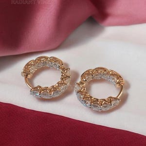 Round Moissanite Huggie Hoop Earrings In 18K Solid Yellow Gold, 12MM Inside-out Hoop Earrings, Minimalist Everyday Earrings / Gift for Her