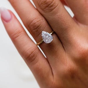 14K/18K Solid Yellow Gold 2.5 Carat Pear Cut Single Solitaire Moissanite Engagement Ring, Tear Drop Promise Ring, Anniversary Gift For Her