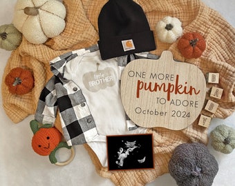 Fall Digital Pregnancy Announcement, One More Pumpkin To Adore, Little Brother Baby Announcement, Fall Baby Announcement, It's A Boy
