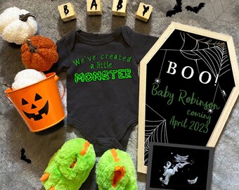 Little Monster Pregnancy Announcement, Digital Halloween Pregnancy Announcement, Little Monster Baby, Editable Digital Pregnancy