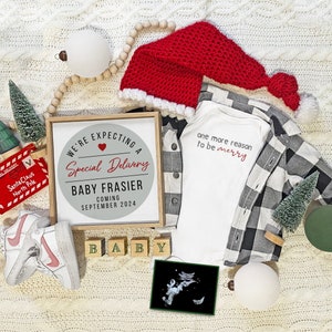 Christmas Digital Pregnancy Announcement, Expecting Special Delivery, Winter Pregnancy Announcement, One More Reason To Be Merry, Santa Baby