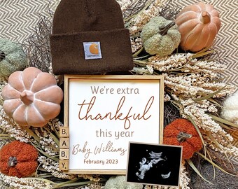 A Little Extra Thankful Pregnancy Announcement, Fall Pregnancy Announcement, Gender Neutral Fall Baby Reveal, Editable Digital Template