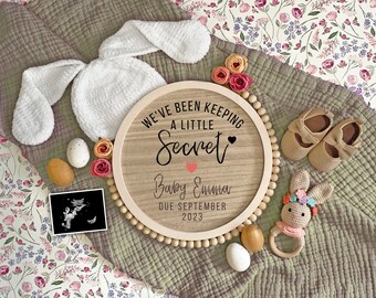 We've Been Keeping A Little Secret Pregnancy Announcement, Digital Easter Baby Announcement, Easter Baby Girl Reveal, Editable Baby Reveal