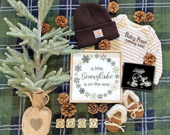 Little Snowflake On The Way Pregnancy Announcement, Digital Winter Pregnancy Announcement, Christmas Baby Reveal, Editable Template