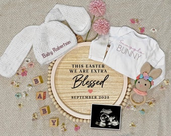 Blessed Easter Digital Pregnancy Announcement, Baby Girl Pregnancy Announcement, Easter Baby Reveal, Spring Baby Announcement, Snuggle Bunny