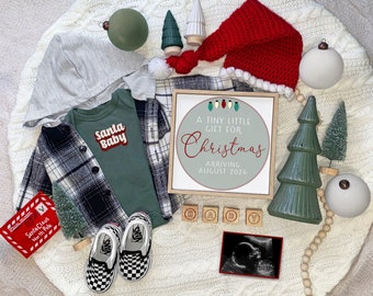 Anúncio digital de gravidez de Natal, pequeno presente para anúncio de gravidez de Natal, Papai Noel, anúncio de bebê de inverno