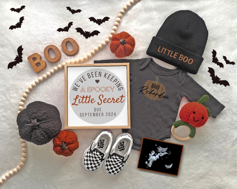 Halloween Digital Pregnancy Announcement, Spooky Little Secret, Baby Boo On The Way, Halloween Baby On The Way, Fall Pregnancy Announcement image 1