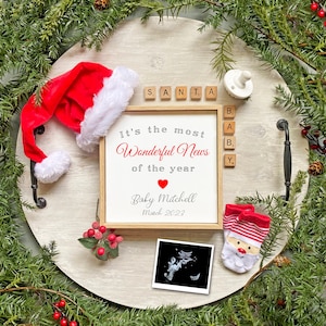 The Most Wonderful News of the Year Pregnancy Announcement, Christmas Pregnancy, Gender Neutral Baby Reveal, Editable Digital Template