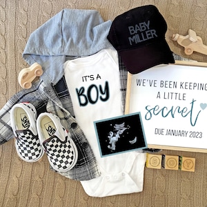 It&#39;s a Boy Pregnancy Announcement, Digital Pregnancy Announcement, We&#39;ve Been Keeping a Little Secret Baby Boy, Editable Digital Template