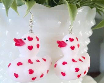 Rubber Ducky Valentine Earrings, Valentines Day Earrings, Rubber Ducky Earrings