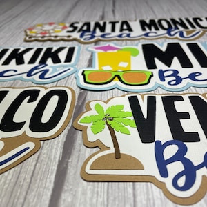 Custom Beach Title Paper Piece, handmade die cut with custom icon