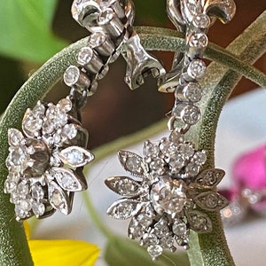 Sale!!! Will move fast. Stunning Starburst Diamond Drop Vintage Palladium Earrings 1950's