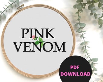 Pink Venom Cross Stitch digitaal patroon - instant download | Zwartroze | anime | beginners | zelfzorgcadeau