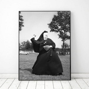 Vintage photo printable baseball nun, Vintage Photo fun nun, Black and White Photo