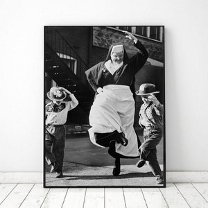 Vintage photo printable dancing nun, Vintage Photo fun nun, Black and White Photo