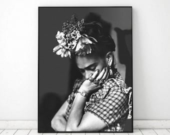 Portret Frida Khalo afdrukbaar, zwart wit Frida Kahlos kunst print, frida khalo print foto