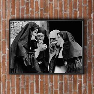 nuns smoking cigarettes print Framed Smoking Nuns