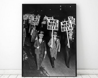 Vi vill ha utskrivbara ölfoton, vintagefoto i bardekor, svartvitt foto, hembryggeri med förbudstema