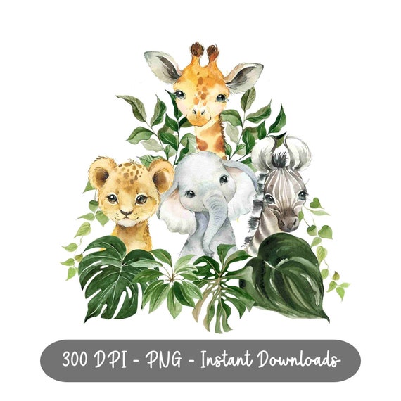 Safari Baby Animals Watercolour Kids Animals Sublimation PNG Etsy