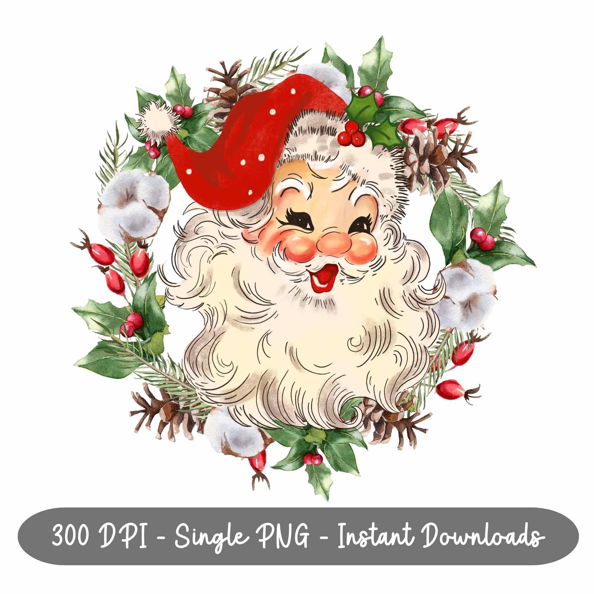 Vintage Santa With Wreath PNG, Santa Claus Clipart, Christmas Clip Art