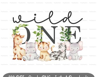 Wild One Baby Safari Animals PNG, Watercolor Baby Animals, T Shirt ...