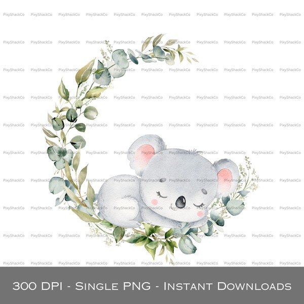 Sleeping Baby Koala PNG, New Baby, Baby Announcement, Hello Baby Girl, Baby Shower Koala, Kids Sublimation Design, Instant Digital Download