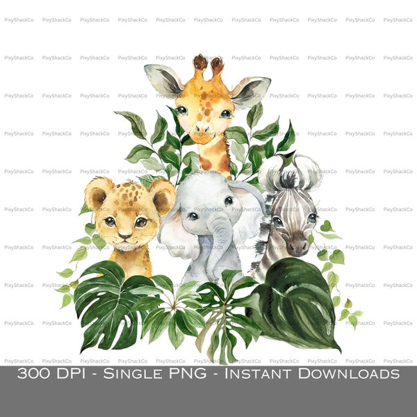 Safaritiere PNG für Sublimation, Geburtstagsdekor und Kartendesign, süße Safaritiere Perfekt für Ihr Bastelprojekt - Digitaler Download