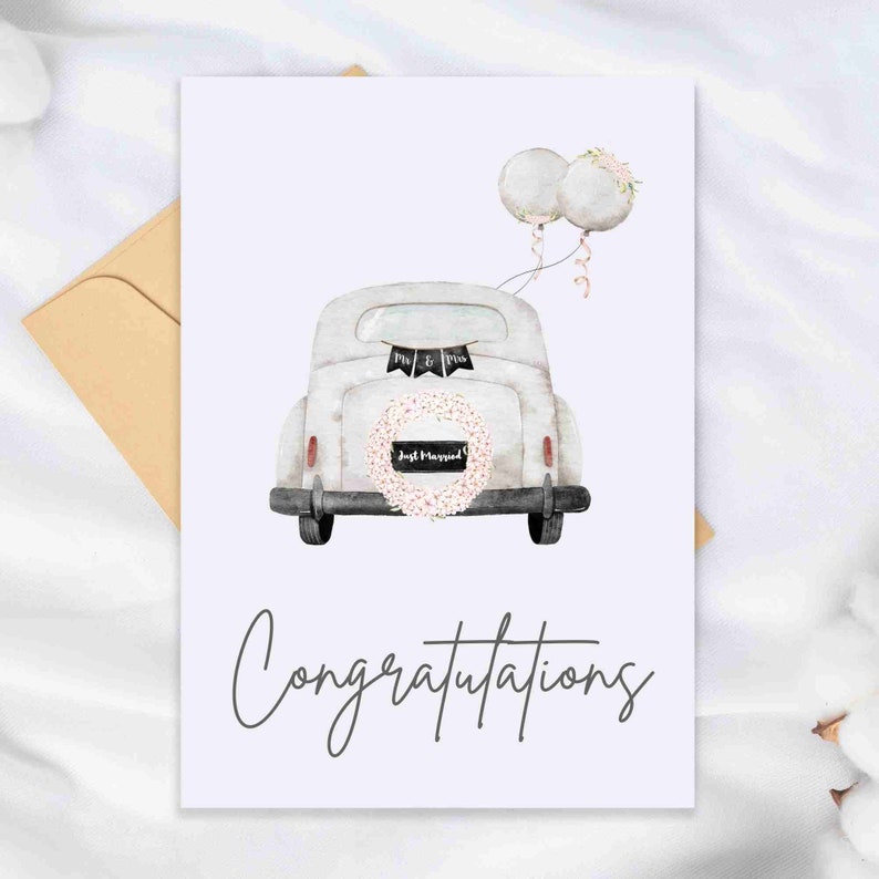 Just Married PNG, Just Married Car Prints, Mr & Mrs Watercolour Clipart ...