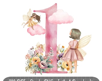 Cute Pink Fairy Wildflower One PNG, Fairies Sublimation Design, Fairy Birthday Party Décor, Whimsical Fairy Party, Instant Digital Download