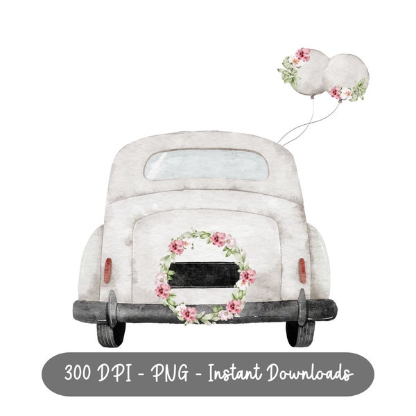 Just Married PNG, Just Married Auto Drucke, Mr & Mrs Aquarell Clipart, Hochzeit Sublimation Designs, GlückwunschKarte Design, Download