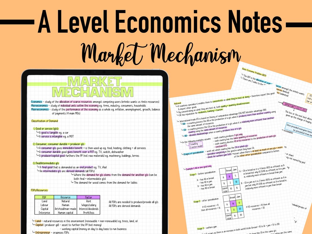 ECONOMICS NOTES A LEVEL - Market Mechanism - Etsy