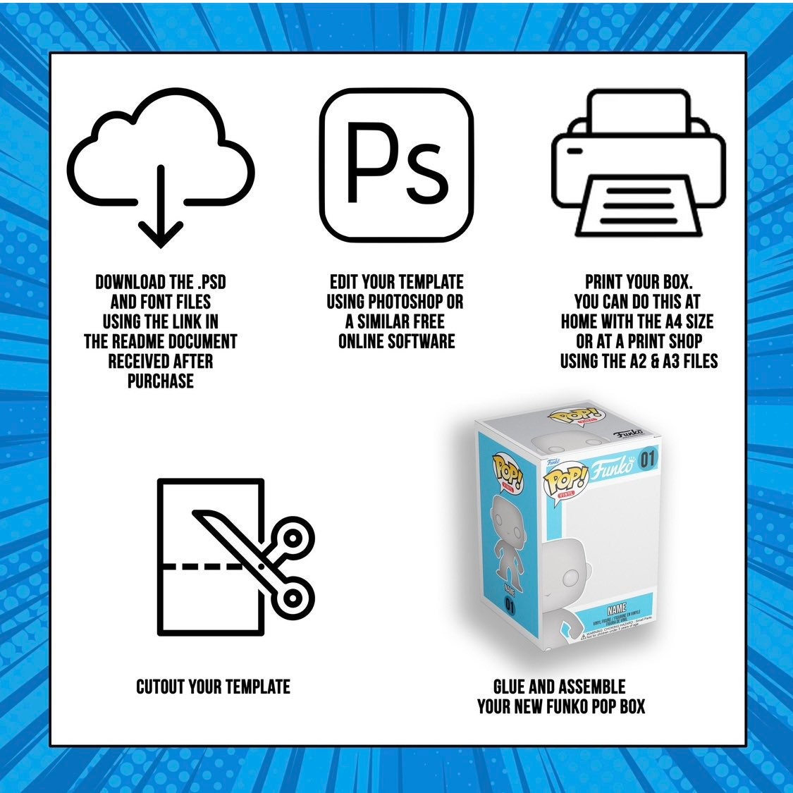 Digital POP Box Template. Photoshop Files for Creating a POP