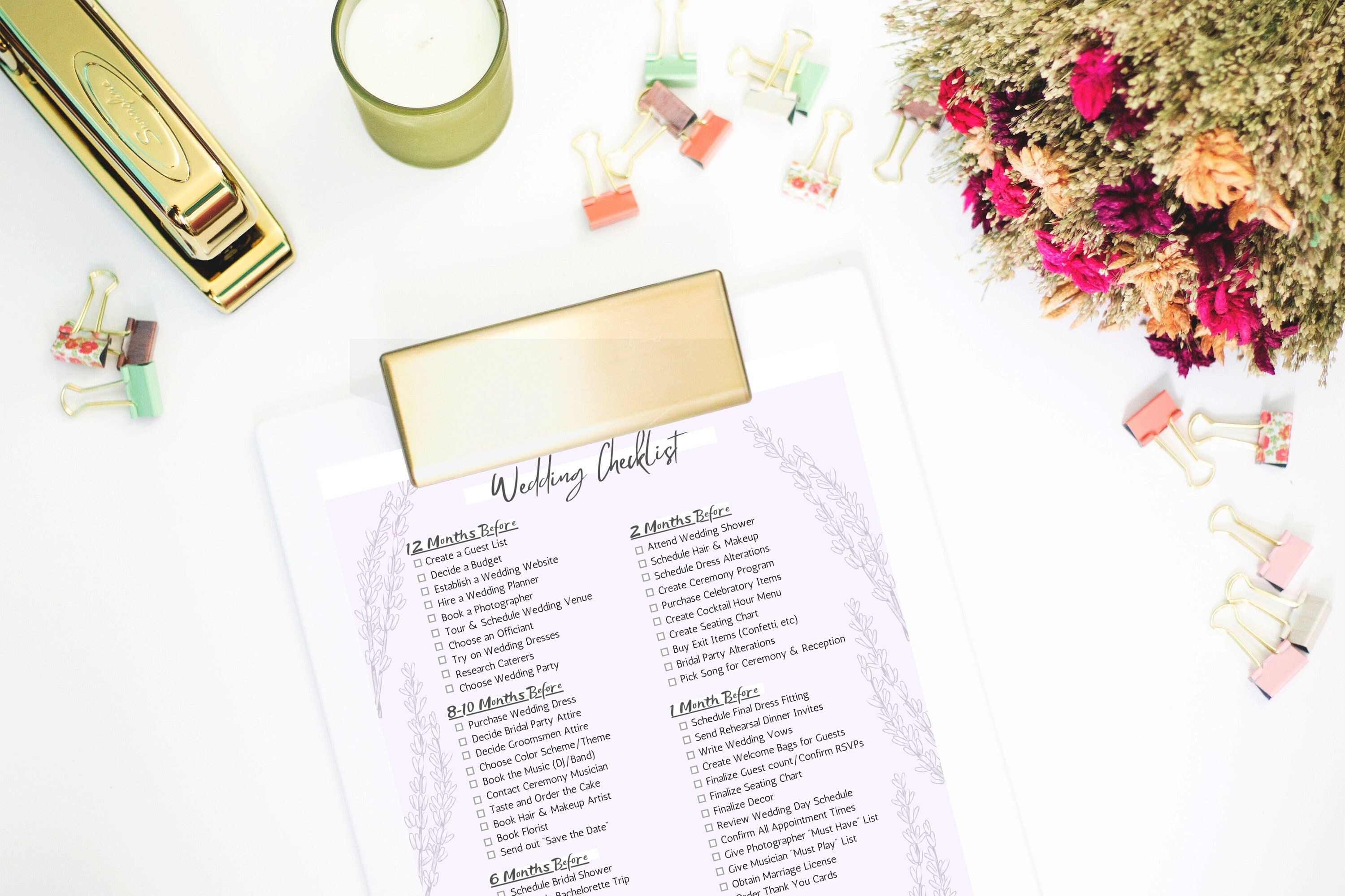 Lavender Wedding Checklist | Printable | Purple Floral Inspiration | 11x8.5" Document Size Canva Design