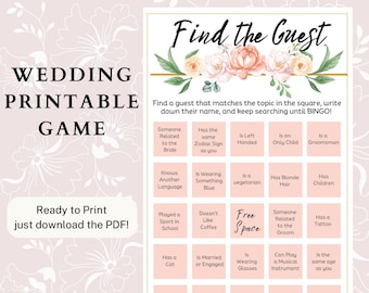 Find the Guest | Wedding Party Game | Bingo | Printable PDF | Canva Design | Floral Party Game | Size 8.5&quot; x 5.5&quot;
