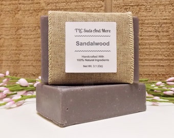 Pure Sandalwood Soap Bar, Vegan All Natural Handmade, Calming Earthy Woodsy Scented, Gentle Face Body And Hands, Cold Process, Essential Oil
