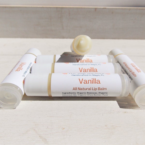 Organic Lip Balm, Vanilla Scented All Natural Chapstick, Set of 3 Option, Lip Therapy, Soothe Dry Cracked Lips, Lip Balms Set, Lip Care