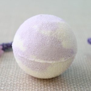 Lavender Chamomile Bath Bomb, Round Bedtime Bathbomb, Purple White Fizzer, Large Bathtub Fizzie, Relaxing Earth Friendly Fizzy, Gift Idea