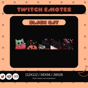 Cute black cat emotes - SET OF 5 - Streaming / Twitch / Discord / YouTube
