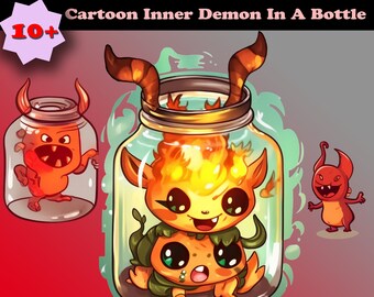 Demon in a Bottle Clipart Cute Digital Graphics Anime Demon Art for Shirt Perfect Gothic Gift for Dad Evil Inside Shirt Halloween Clipart