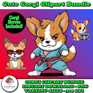 Cute Corgi Cartoon Clipart Corgi Heroes Cute Pet Digital Graphics Corgi Love Cute Corgi Clipart Dog Clipart for Digital Designs Cute Shirts