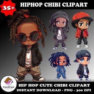 Estilo HipHop Bonito Chibi Clipart Rap Hip Hop Estilo Personagens Clipart Estilo Chibi Afro Anime Clipart Dreads e Locs Estilo Musical Estilo HipHop